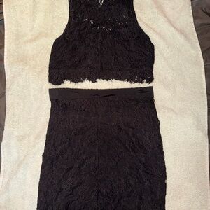 Free People Black Lace Skirt Set
